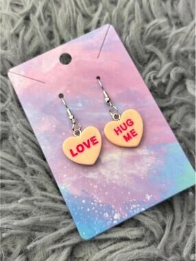 Orange Heart valentines sweethearts earrings
